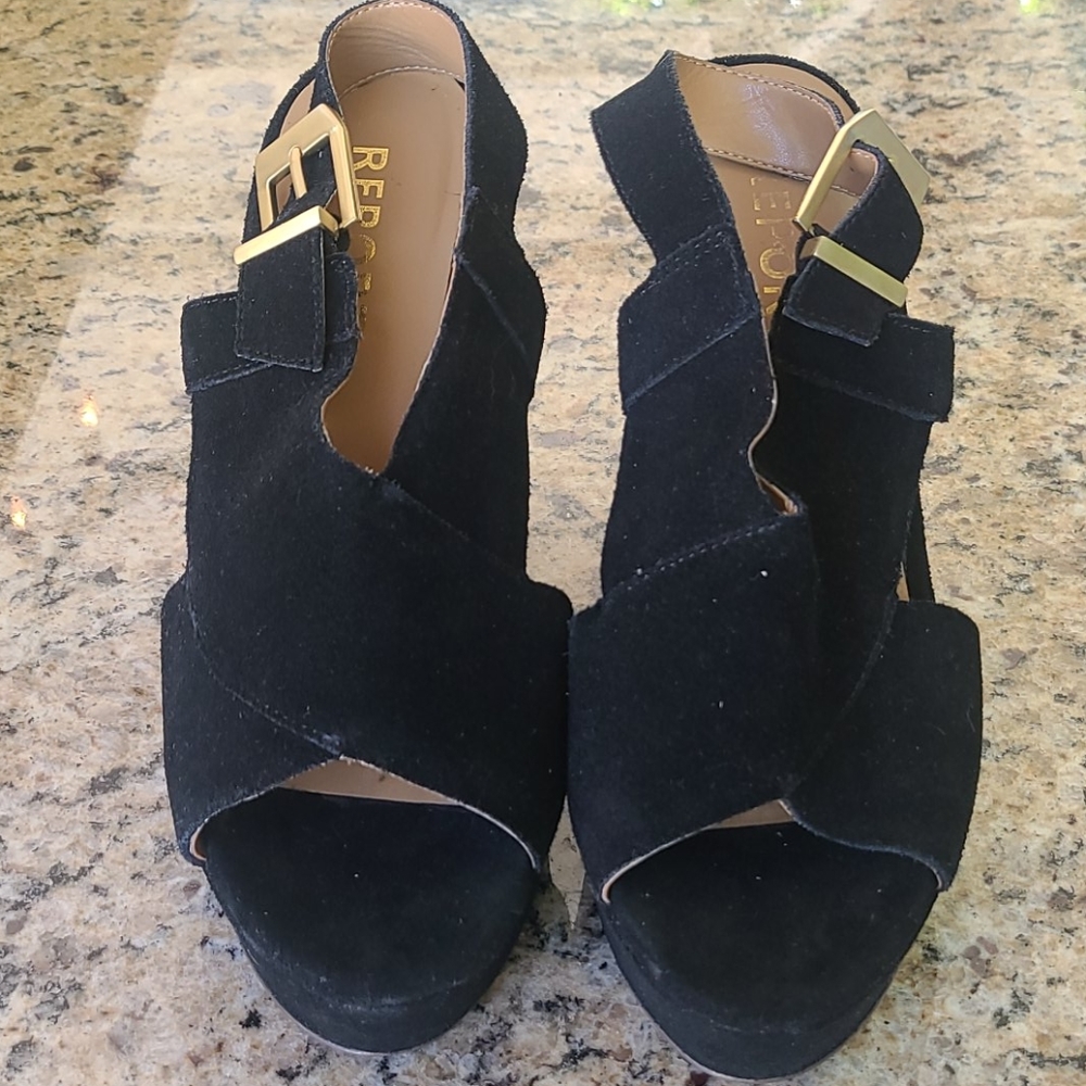 EUC Black suede wedge sandals